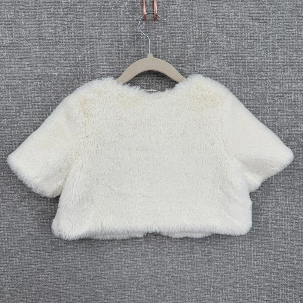 Gymboree‎ Faux Fur Shrug Bolero Ivory Cream White Kids Size S 5-6 Short Sleeve